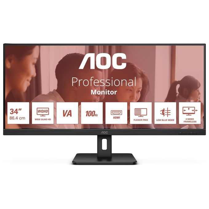 AOC U34E2M Monitor Pc 34'' 3440x1440 Pixel Wide Quad HD Nero