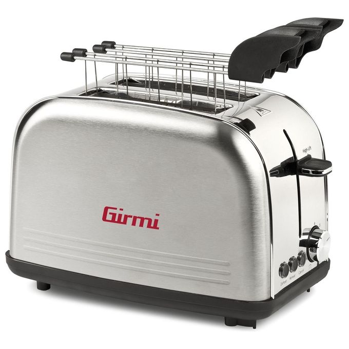Girmi TP57 Tostapane 800 W Corpo e pinze INOX Ampie fessure Timer 8 Livelli di cottura Spegnimento automatico Raccogli briciole