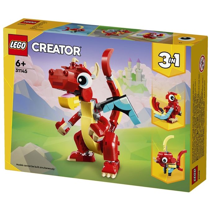 LEGO Creator 31145 3in1 Drago Rosso, Giochi per Bambini di 6+ Anni, Action Figure Ricostruibile in Pesce e Fenice Giocattolo