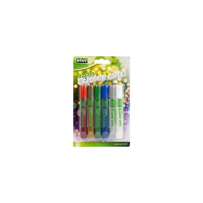 Lebez 5131 Confezione 6 Tubetti Colla Glitter in Colori Assortiti