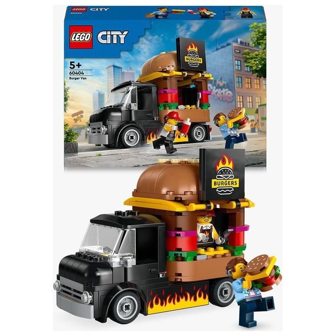 LEGO City 60404 Furgone degli Hamburger Giocattolo, Veicolo per Bambini 5+ Anni, Camion Food Truck con Accessori e 2 Minifigure