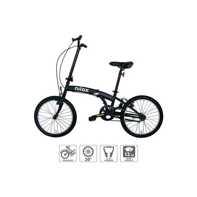 Nilox NXMB20V1 X0 Bicicletta da Citta' Pieghevole Adulti Unisex Acciaio Ruote 20'' colore Nero