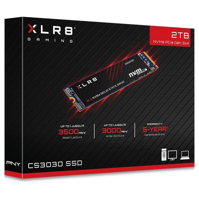 PNY XLR8 CS3030 M.2 NVMe SSD Interno 2TB - Velocita' di lettura fino a 3.500 MB-s, Velocita' di scrittura fino a 3.000 MB-s