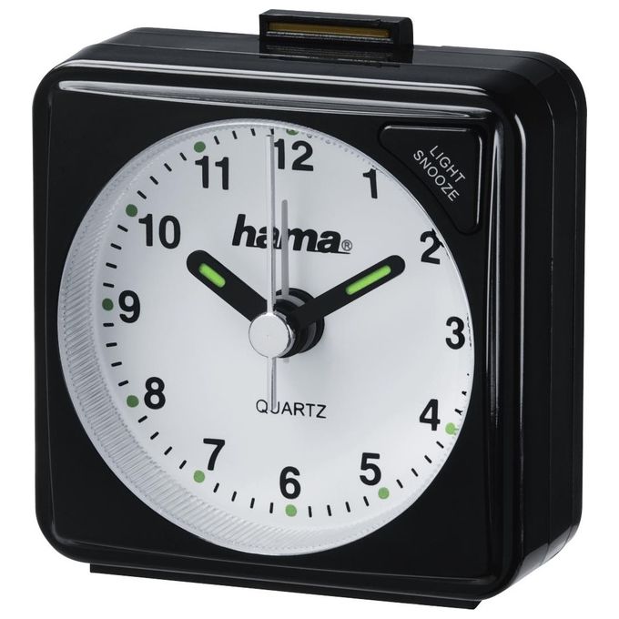 Hama 186329 A50 Sveglia da Viaggio Analogica Funzione Snooze Lancette Fluorescenti 1 Batteria AA colore Nero