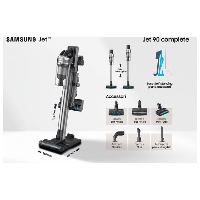 Samsung VS20R9046T3-ET Jet 90 Series Scopa Elettrica Senza Filo Senza Sacco Potenza 200W Autonomia 60 Minuti Spazzola Morbida Parquet Spazzola Tappeti