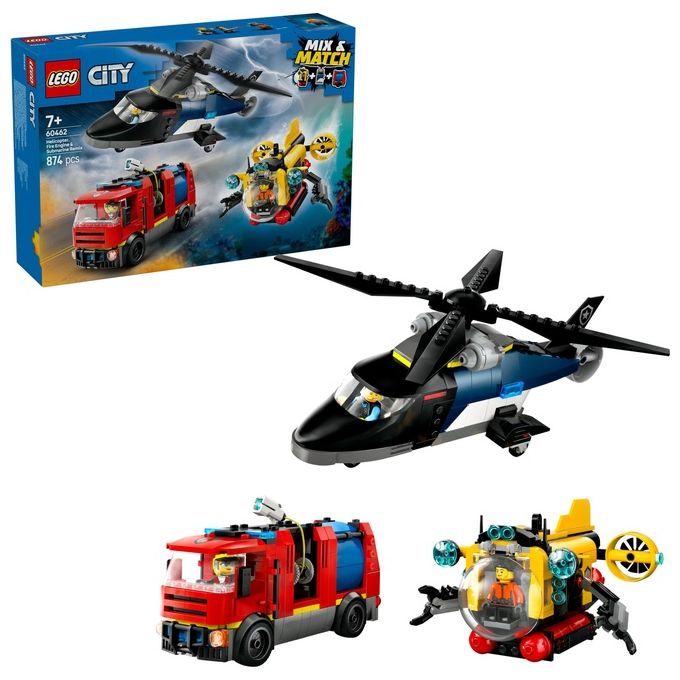 LEGO Set Costruzioni City 60462 Elicottero Autopompa Sottomarino MixeMatch per Creativita' senza Confini
