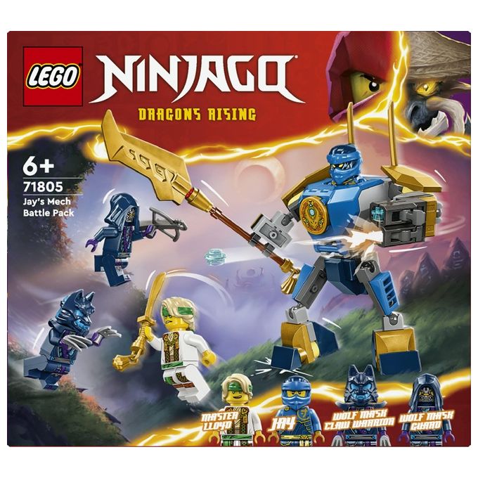 LEGO NINJAGO 71805 Pack Mech da Battaglia di Jay, Giochi per Bambini 6+, Action Figure Giocattolo da Costruire e 4 Minifigure