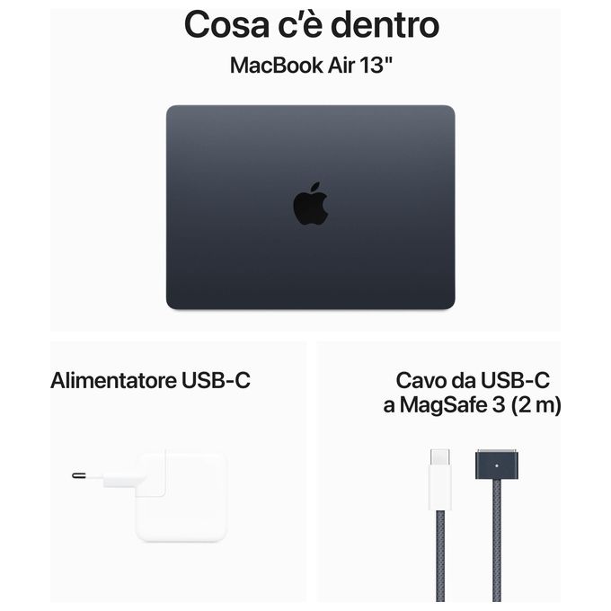 Apple macbook air 13,6 m3 16gb ram 512gb ssd mezzanotte computer portatile