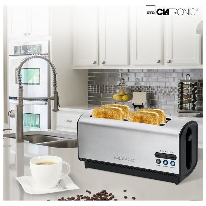 Clatronic TA 3687 Tostapane a Fessura Lunga 4 Fette Inox