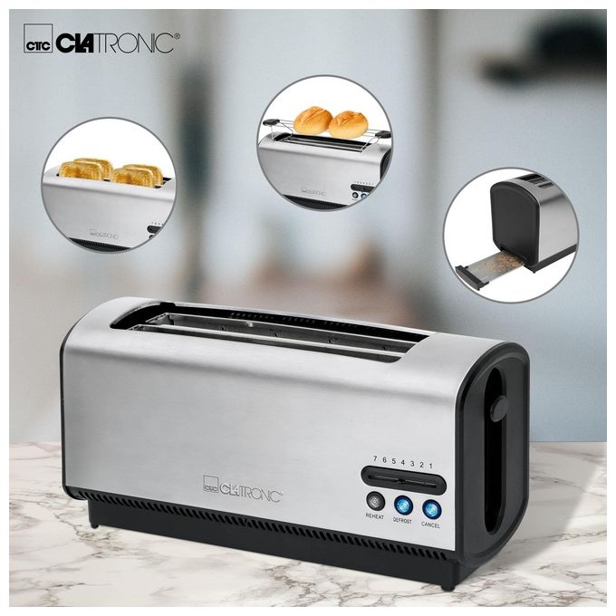 Clatronic TA 3687 Tostapane a Fessura Lunga 4 Fette Inox