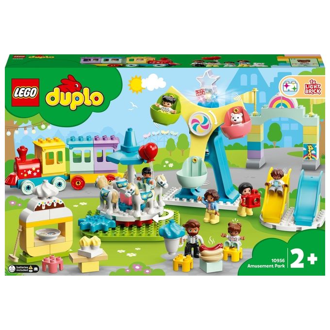 LEGO 10956 DUPLO Town Parco dei Divertimenti con Scivoli Giostra Ruota Panoramamica Treno e 7 Minifigure colore Multicolore