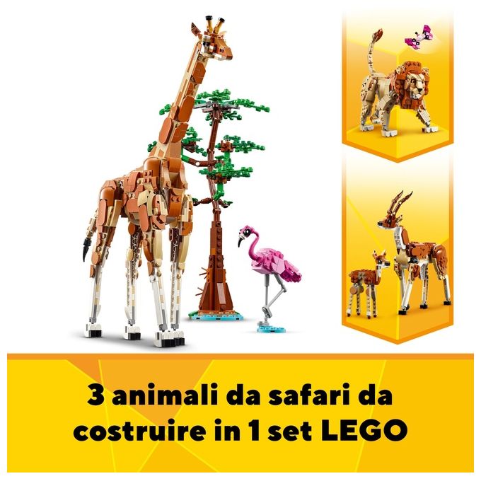 LEGO Creator 31150 3in1 Animali del Safari, Giocattolo Trasformabile da Giraffa in 2 Gazzelle o Leone , Giochi per Bambini 9+