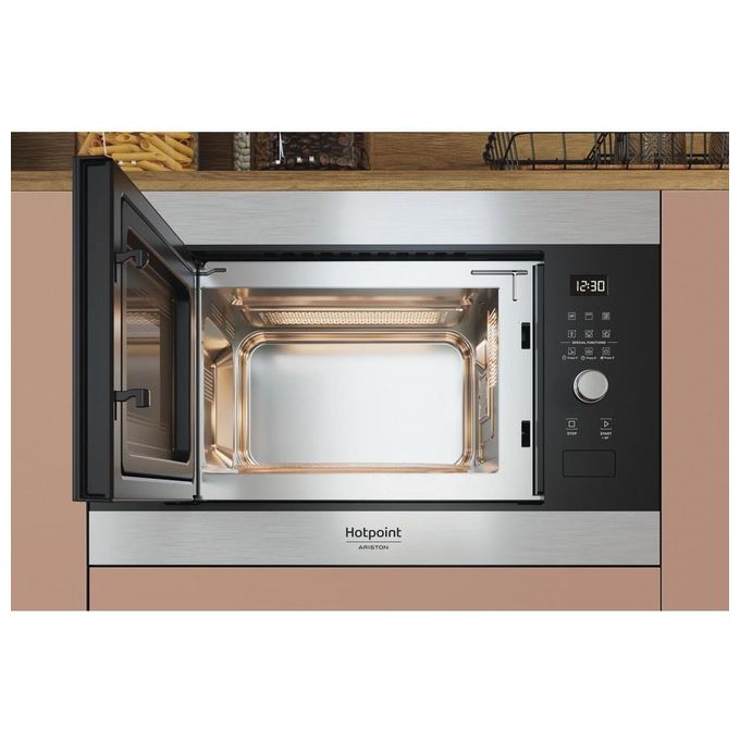 Hotpoint MF20G IX HA Microonde con Grill Capacita' 20 Litri Potenza 800W Apertura con pulsante a bandiera Auto Cook Scongelamento Nero-Acciaio Inox