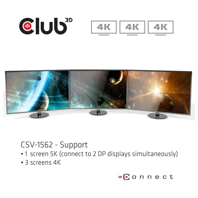 Club3D CSV-1562 Replicatore di Porte e Docking Station per Notebook Usb 3.2 Gen 1 Type-C Nero