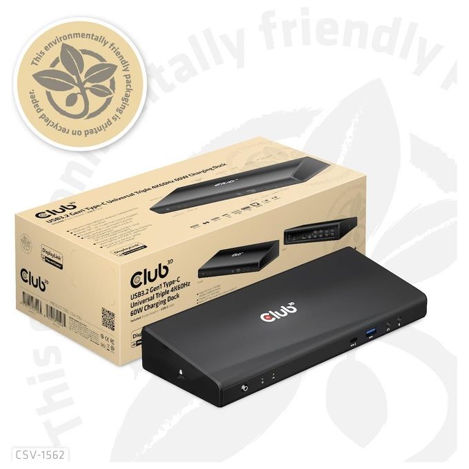 Club3D CSV-1562 Replicatore di Porte e Docking Station per Notebook Usb 3.2 Gen 1 Type-C Nero