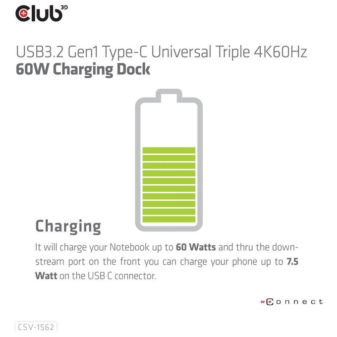 Club3D CSV-1562 Replicatore di Porte e Docking Station per Notebook Usb 3.2 Gen 1 Type-C Nero