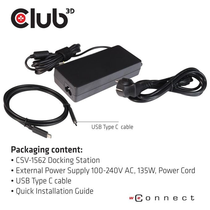 Club3D CSV-1562 Replicatore di Porte e Docking Station per Notebook Usb 3.2 Gen 1 Type-C Nero