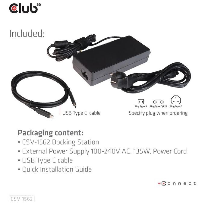 Club3D CSV-1562 Replicatore di Porte e Docking Station per Notebook Usb 3.2 Gen 1 Type-C Nero