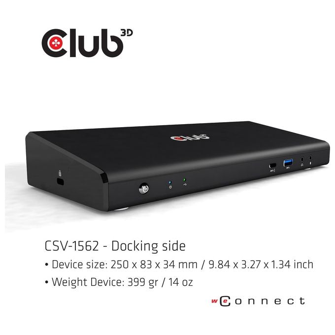 Club3D CSV-1562 Replicatore di Porte e Docking Station per Notebook Usb 3.2 Gen 1 Type-C Nero