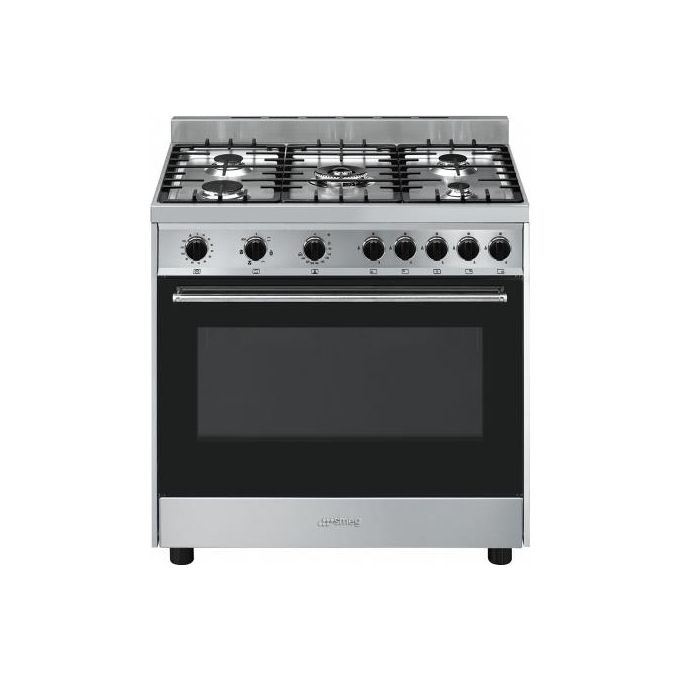 Smeg B901GMXI9 Cucina a Gas con Forno Elettrico Multifunzione Ventilato Estetica Mista 5 Fuochi Griglie in Ghisa Classe energetica A Vapor Clean 90x60 cm Acciaio Inox