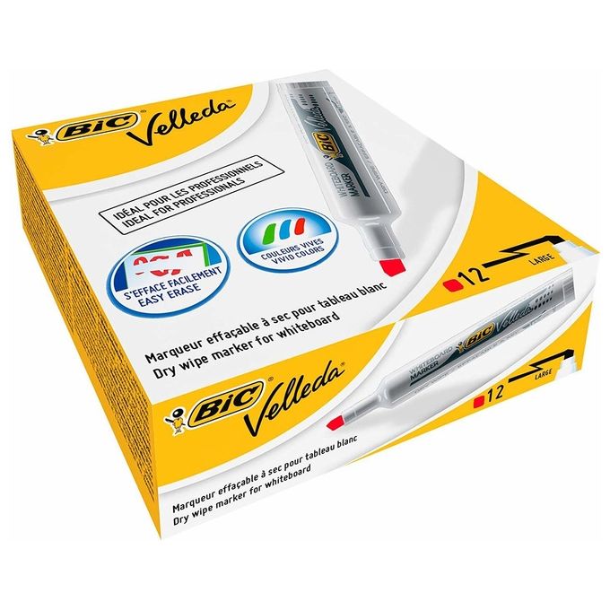 Bic Confezione 12 Marker Velleda 1791 Rosso