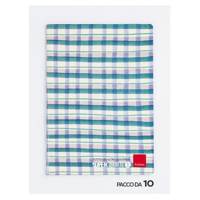 Erickson Confezione Quaderno Quadretti 1 Blu-Verde-Bianco A4 76 Fogli 10 Pezzi