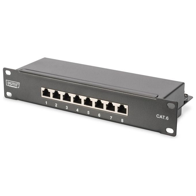 Digitus Armadio Rack 9 Unita 10'' con 1 Ripiano Multipresa Switch di Rete 8 Porte Gigabit Pannello Patch 8 Porte 10 Cavi Rete Grigio