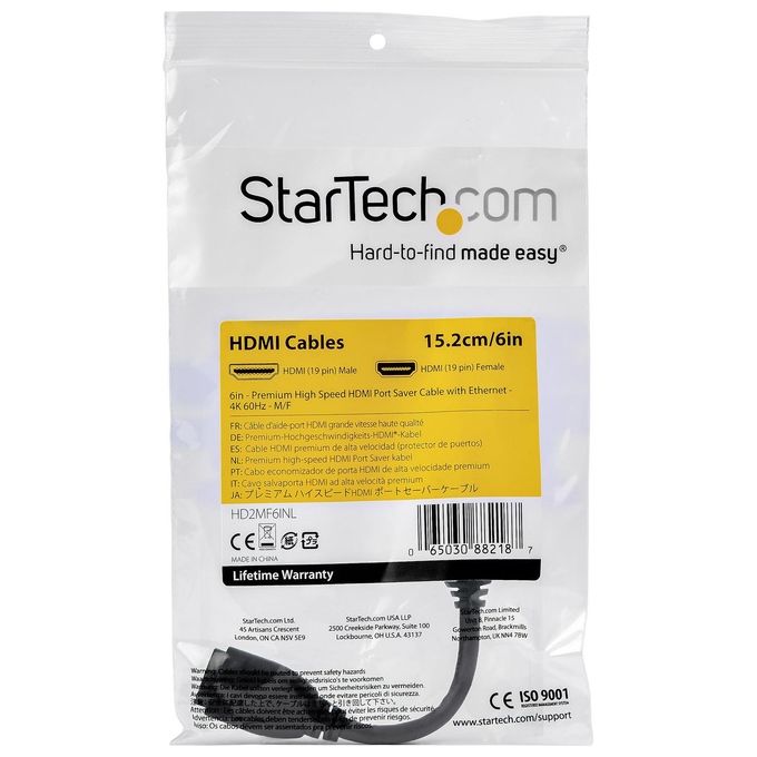 StarTech.com Cavo Hdmi 2.0 Prolunga Salvaporta da 15cm 4K 60Hz