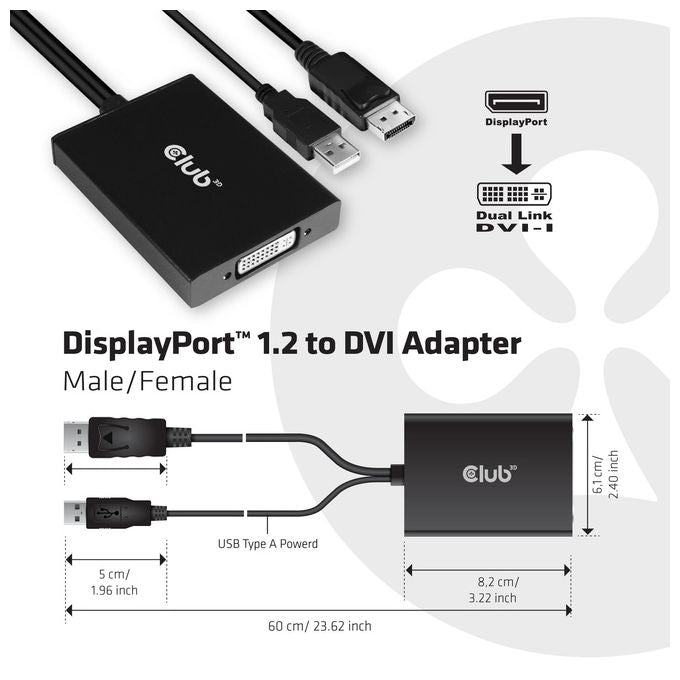 Club3d CAC-1010 Adattatore DisplayPort a Dvi-D Active Dual 4K 30hz