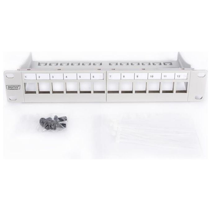 Digitus DN-91419 Pannello Patch Modulare Vuoto Schermato 12 Porte 1U Grigio