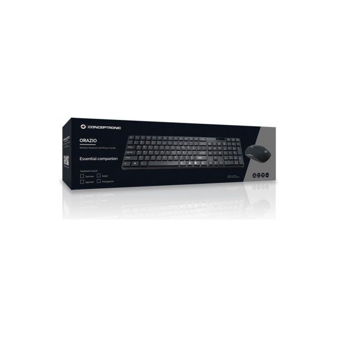 Conceptronic ORAZIO01IT Orazio Kit Tastiera e Mouse Wireless 2.4 GHz Layout Italiano QWERTY 109 Tasti Mouse Ottico 1600 DPI colore Nero