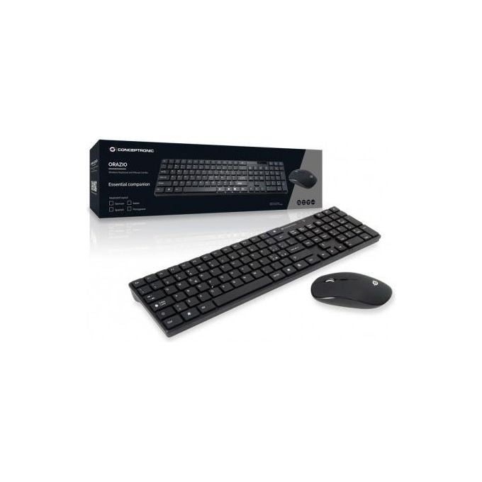 Conceptronic ORAZIO01IT Orazio Kit Tastiera e Mouse Wireless 2.4 GHz Layout Italiano QWERTY 109 Tasti Mouse Ottico 1600 DPI colore Nero