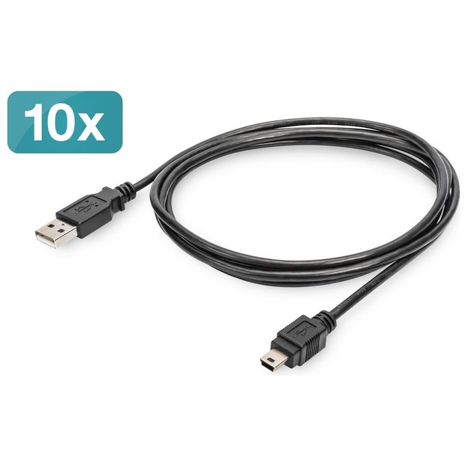 Digitus Confezione 10 Cavi Usb 2.0 A-Mini B Maschio-Maschio 1,8mt Nero