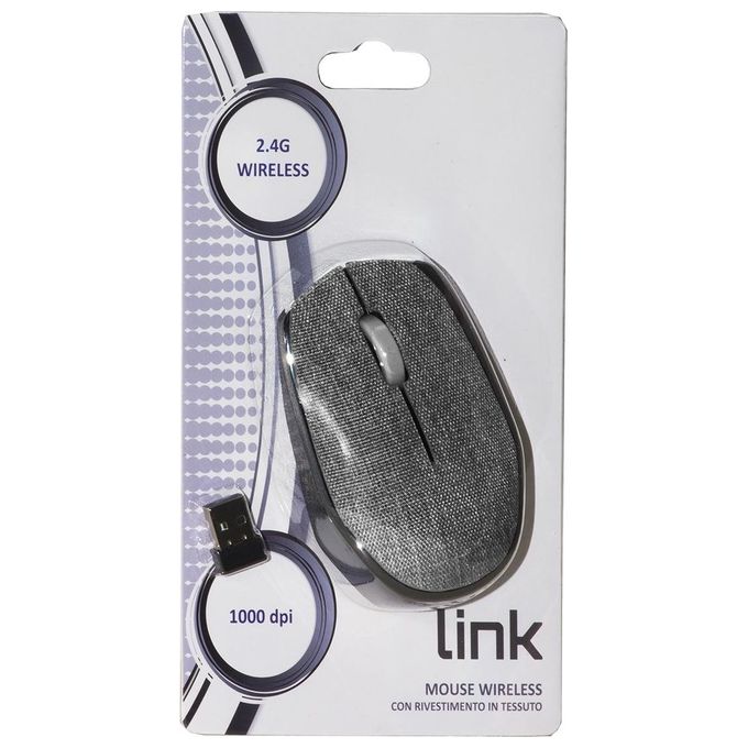 Link mouse wireless in tessuto colore grigio con ricevitore usb 1000 dpi