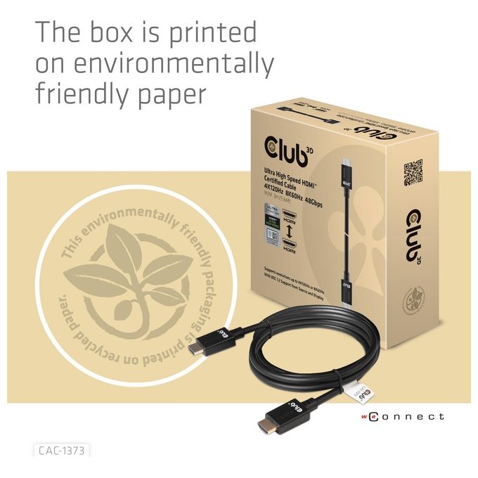 Club3d CAC-1373 Cavo Ultra High Speed Hdmi 10K 120Hz 48Gbps 26 AWG M-M 3mt
