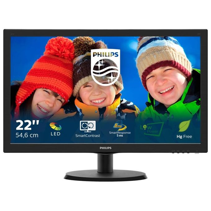 Philips Monitor 21.5'' LED 223V5LSB-00 Full HD 1920 x 1080 Tempo di Risposta 5 ms con DVI e VGA con Attacco Vesa Nero