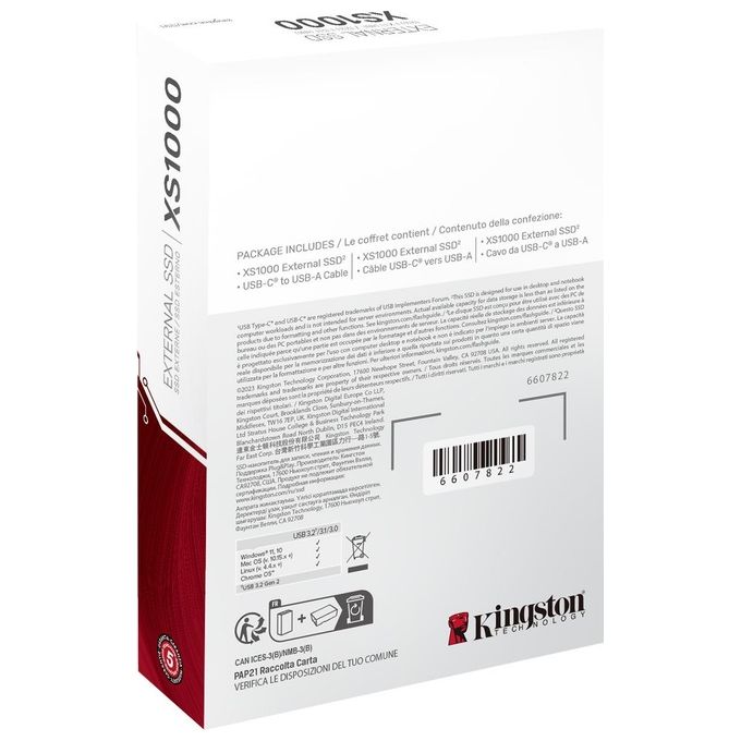 Kingston Technology XS1000 Ssd Esterno 2Tb Nero