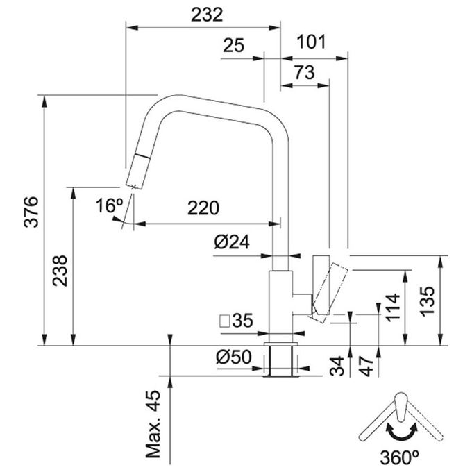 Franke Maris Miscelatore monocomando con canna girevole 360° e beccucio estraibile Cromato 115.0523.199