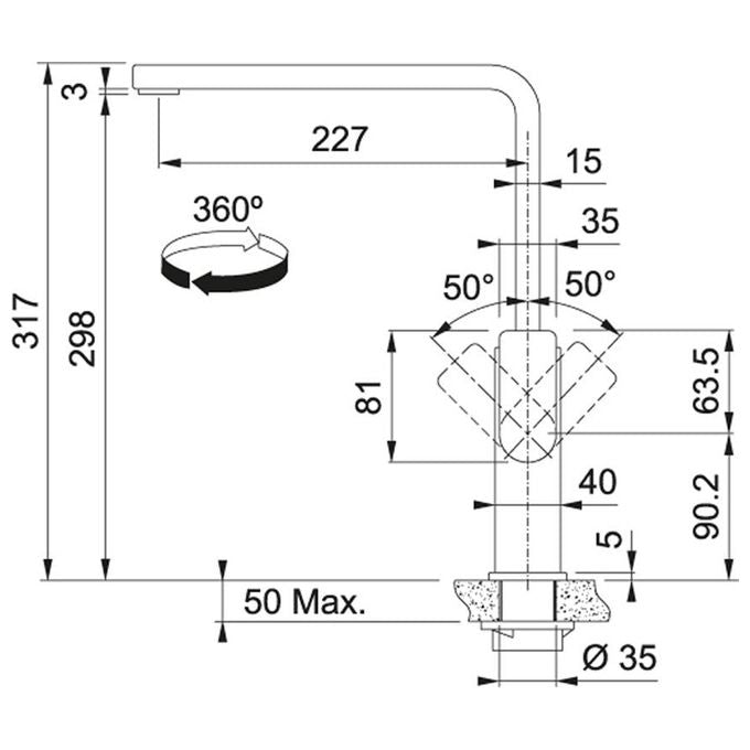 Franke Mythos Miscelatore monocomando con canna alta girevole 360° Acciaio inossidabile Satinato 115.0547.852