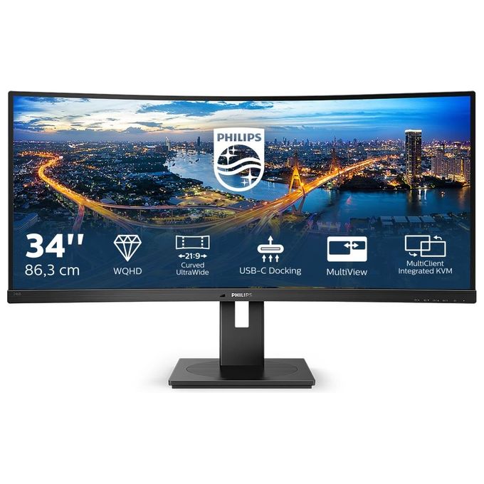 [ComeNuovo] Philips B Line 346B1C-00 Monitor Piatto per Pc 34'' 3440x1440 Pixel WQHD Lcd Curvo Opaco Nero