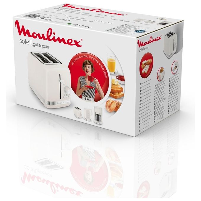 Moulinex LT300A10 Soleil - Tostapane 2 fette, 850 W, 7 livelli di doratura, Funzioni riscaldamento e scongelamento, Vassoio raccoglibriciole, Avorio
