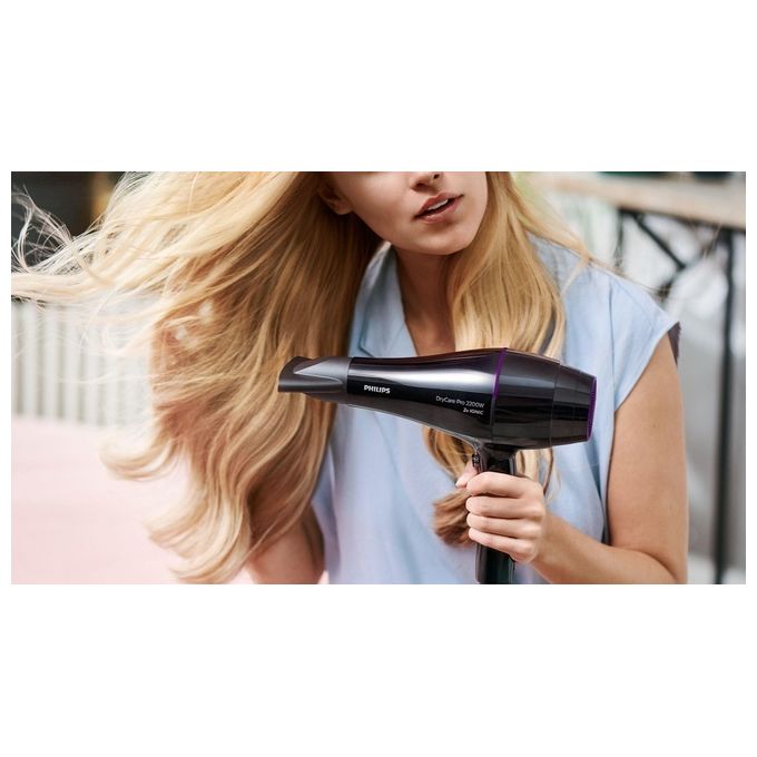 Philips BHD274-00 DryCare Pro Asciugacapelli 2200 W Motore AC ThermoProtect Ionico 6 velocita' Concentratore 9 mm Diffusore colore Nero