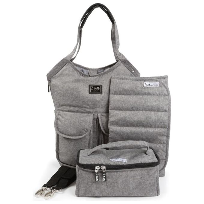 7AM Enfants Barcelona Diaper Bag - Borsa Cambio Spaziosa Heather Grey e Rosso, Design Funzionale, Con Materassino e Tracolla