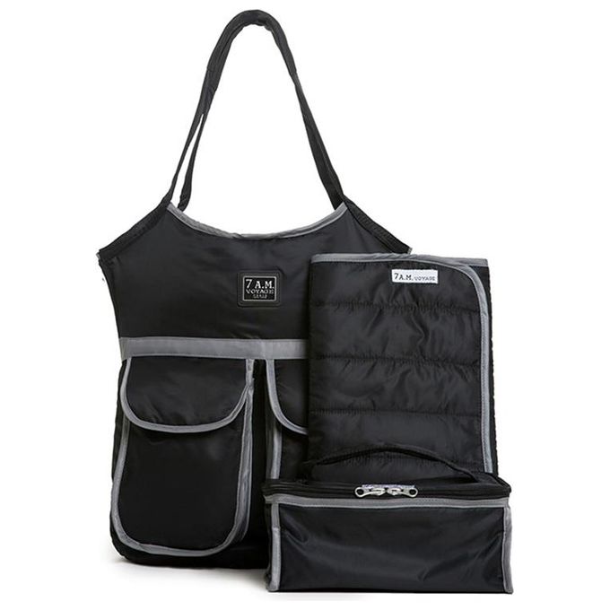 7AM ENFANTS Barcelona Bag Large – Borsa Cambio da Passeggino, Colore Nero, Ampia e Organizzata, con Materassino Pieghevole e Tracolla
