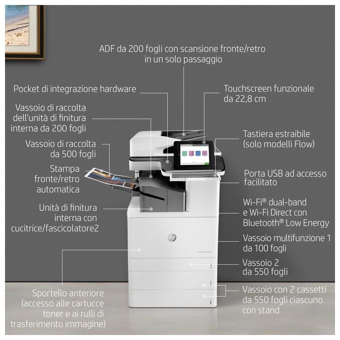 HP Color Laserjet Enterprise Flow M776zs Stampante Multifunzione Laser A3 1200x1200 Dpi 45 Ppm Wi-fi