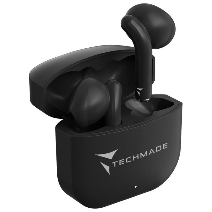 Techmade Auricolari Senza filo con Box di Ricarica Nero