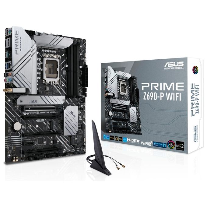 ASUS PRIME Z690-P WIFI Scheda Madre ATX, Intel Z690, LGA1700, DDR5, PCI 5.0, Realtek 2.5Gb Ethernet, WiFi 6 (802.11ax), Realtek 7.1 Sorround, 3xM.2, 4xSATA 6GB-s, Aura Sync RGB, Nero
