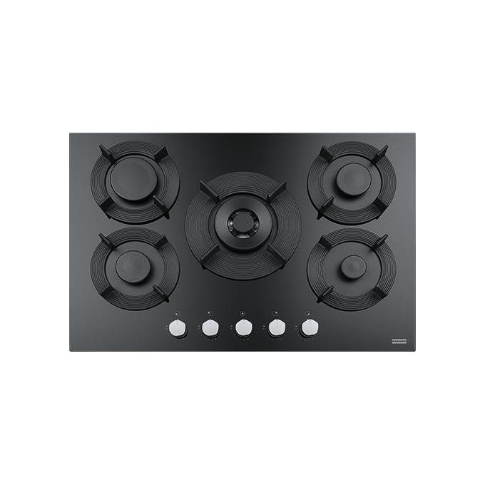 Franke FHMF 755 4G DC C BK Linea Maris Free By Dror Piano Cottura a Gas 5 Zone 1 Doppia Corona Griglie in Ghisa 75cm Cristallo Nero 106.0541.752
