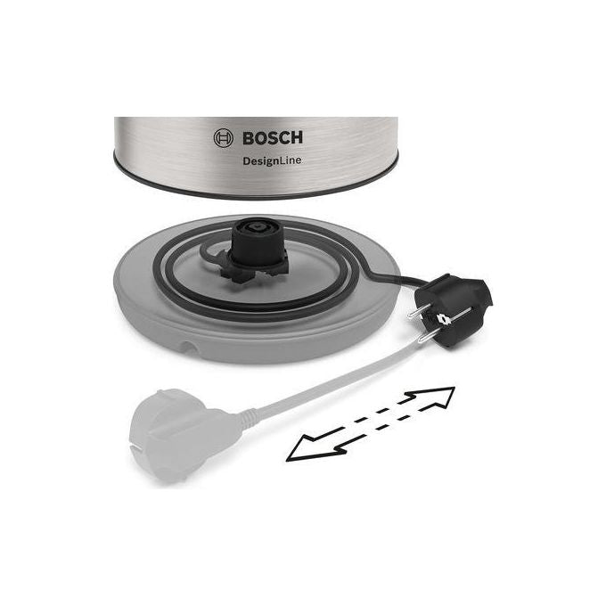 Bosch TWK3P420 – Bollitore elettrico 1,7 L, potenza 2400 W, corpo in acciaio inox e plastica, sistema di sicurezza con spegnimento automatico, apertura facilitata, colore Nero-Acciaio Inox