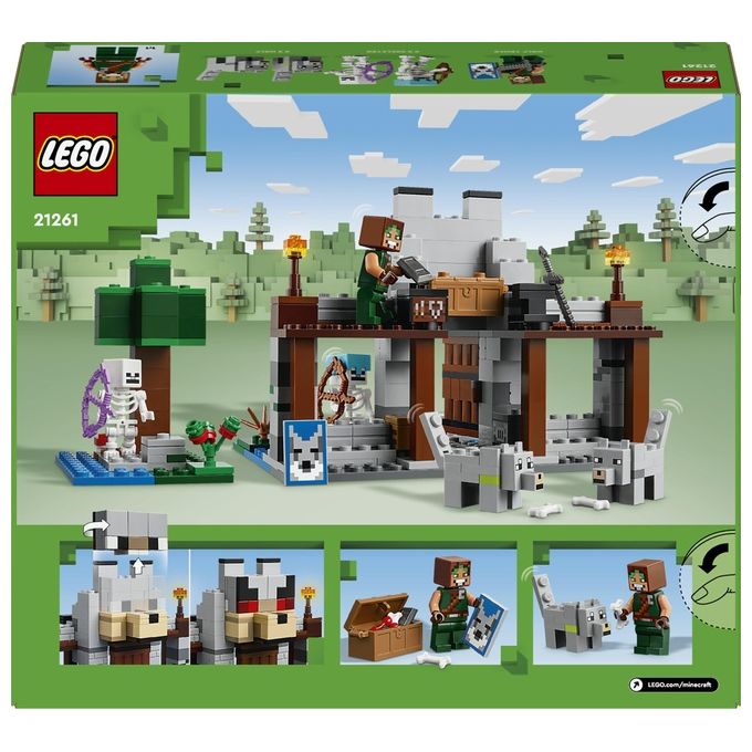 LEGO Minecraft Il Castello del Lupo Giocattolo da Costruire con il Personaggio del Domatore 2 Animali e 2 Scheletri con Armi Giochi di Ruolo per Bambini e Bambine da 8 Anni in su Idea Regalo 21261